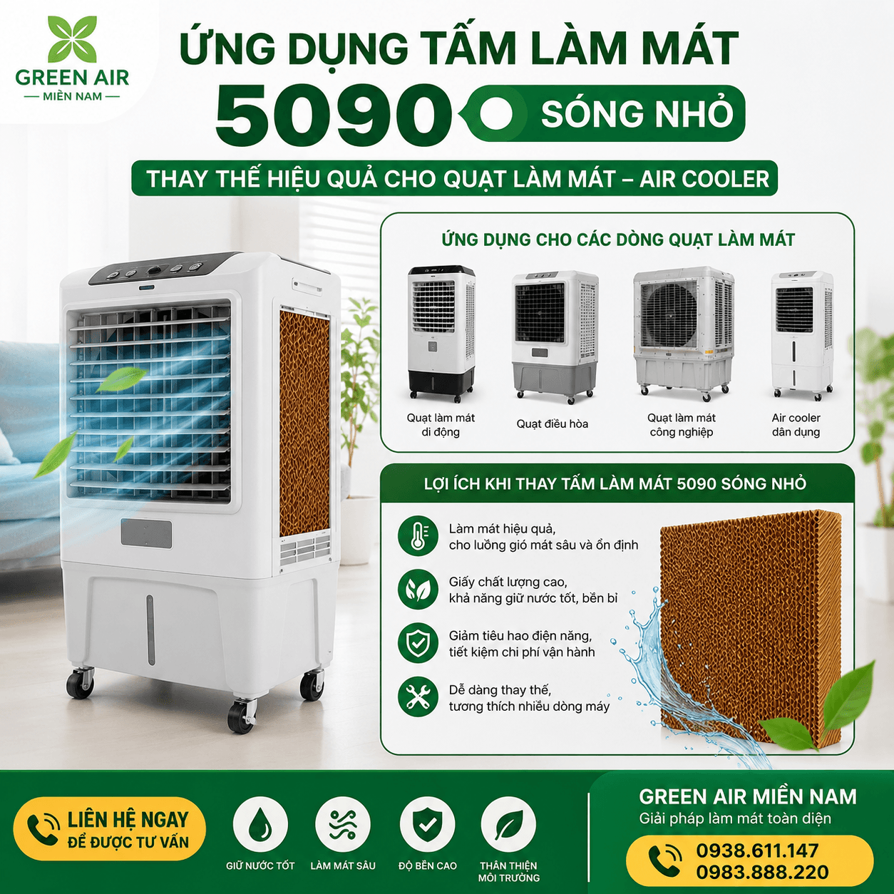 Tấm Làm Mát (Cooling Pad) Cho Quạt Hơi Nước Công Nghiệp – Hàng Nhập Khẩu, Độ Bền Lên Đến 3 Năm