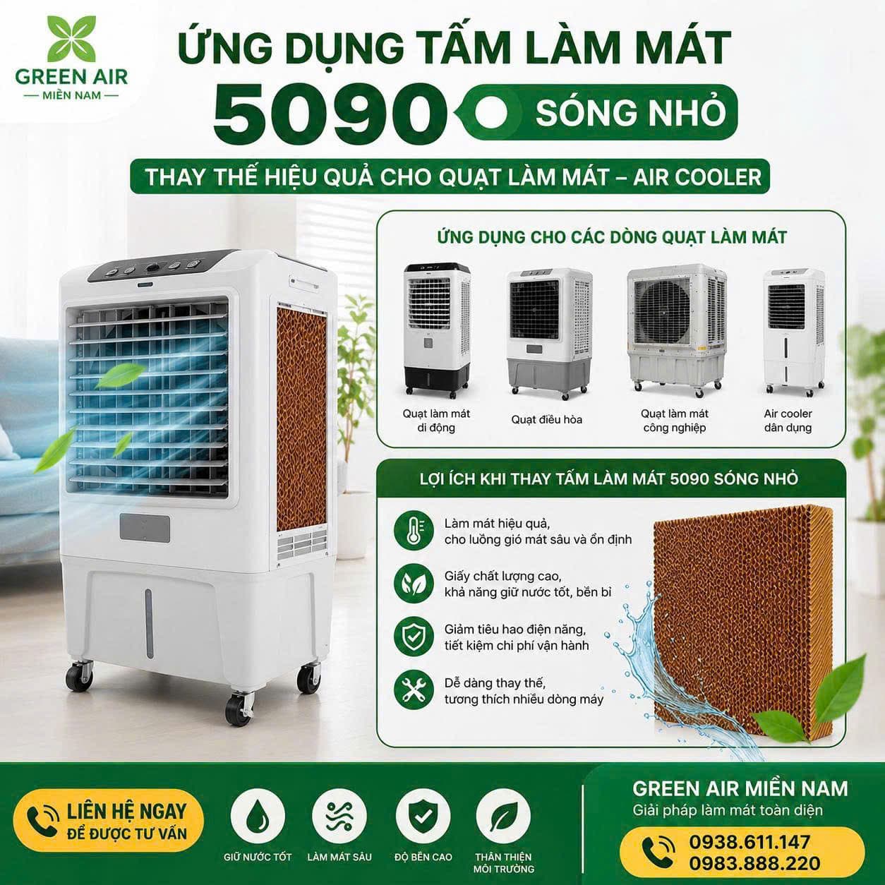 TẤM LÀM MÁT 5090 1000+30x900x100mm CHO QUẠT LÀM MÁT-AIR COOLER