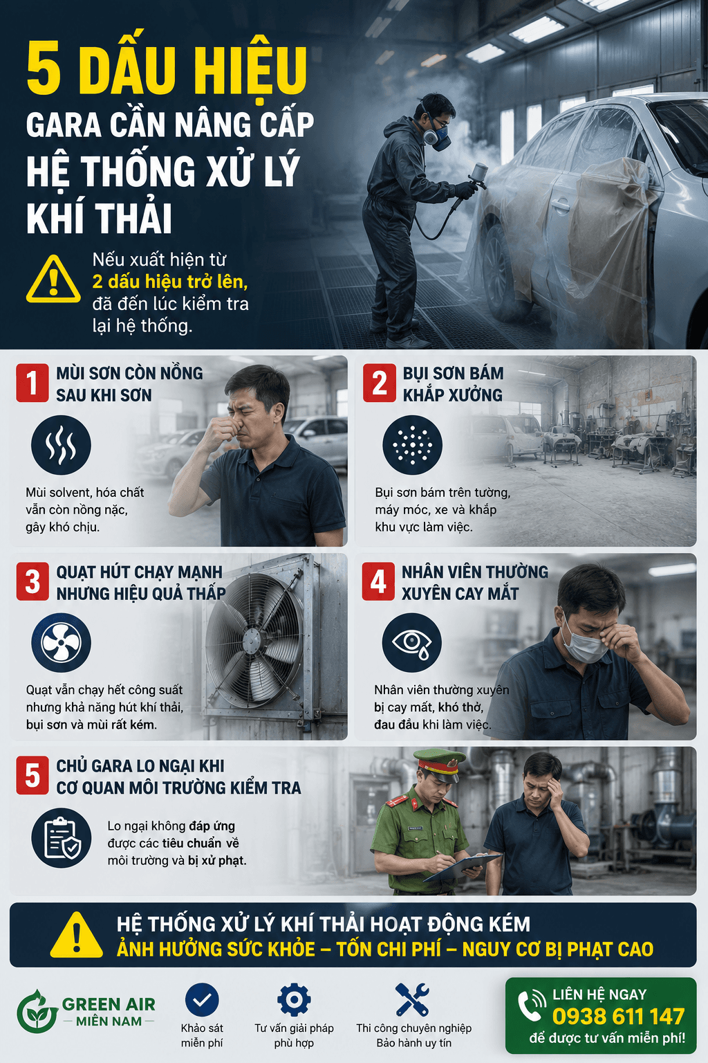 Khí thải bụi sơn phòng sơn ô tô: 5 dấu hiệu cần nâng cấp hệ thống xử lý khí thải